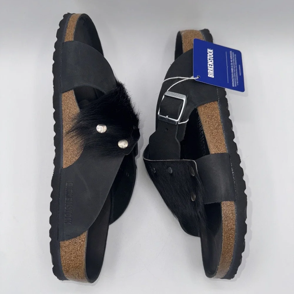 Birkenstock Guam Fur Sandals‎ Men's Size 10 EU 43 Black Leather